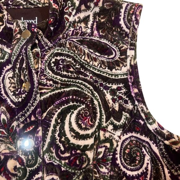 Charter Club Jackets & Blazers - Charter Club‎ Women's Large Relaxed Purple/ Brown  Velour Paisley Vest